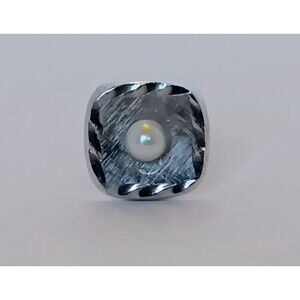 Vintage Sterling Silver Genuine Pearl Lapel Pin / Tie Tac 13 mm